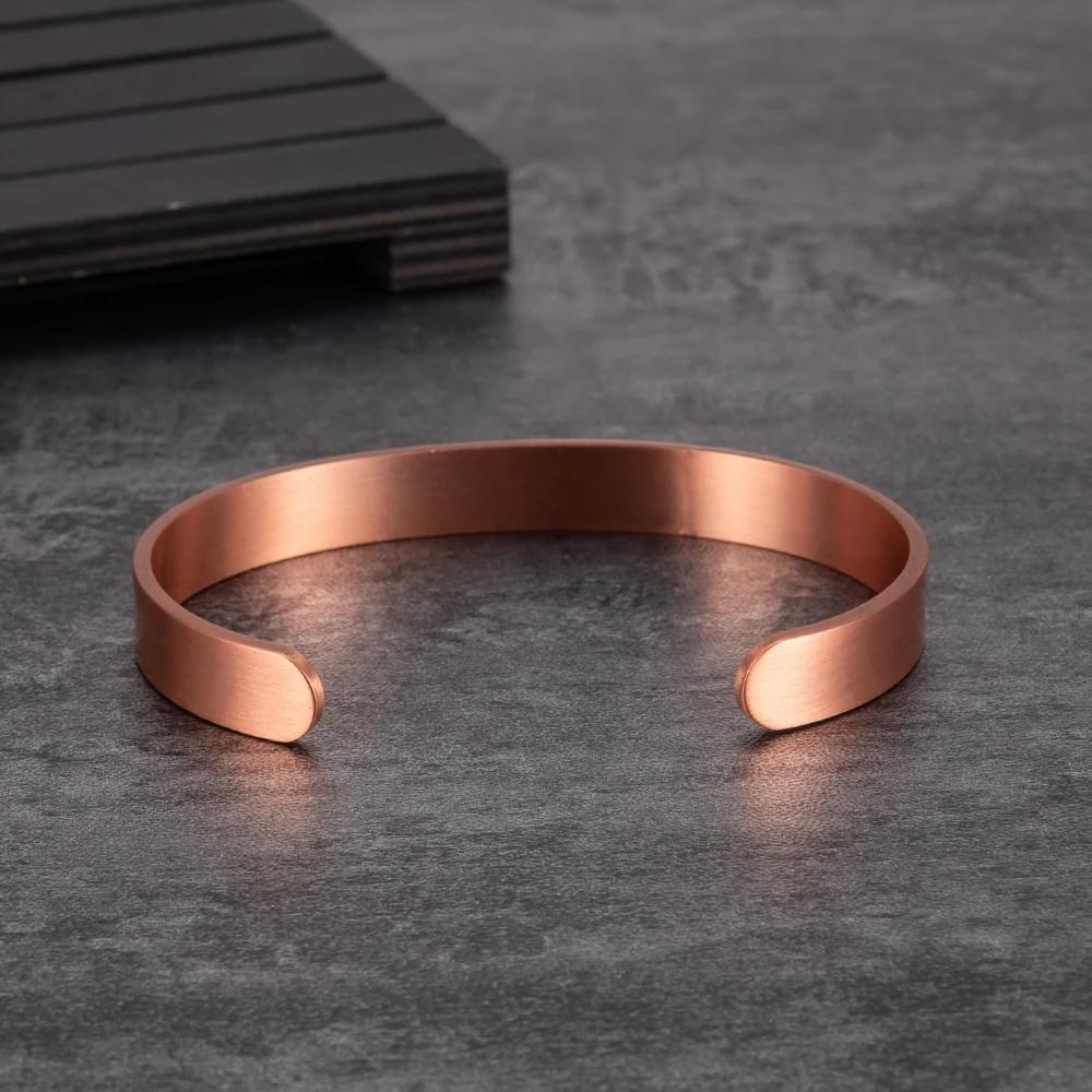 Vinterly Bracelets en cuivre pur pour femmes hommes unisexe 9.5mm de large réglable manchette ouvert