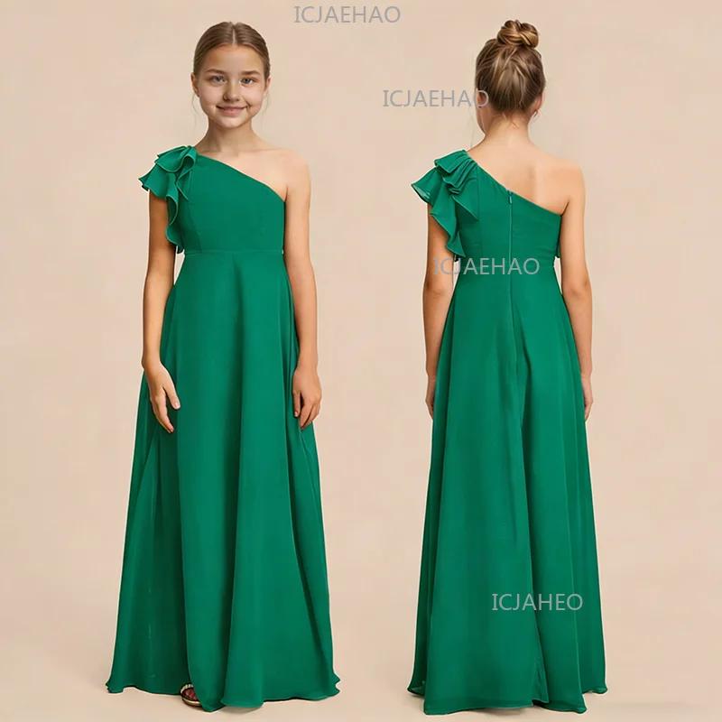 Robe de demoiselle d'honneur élégante pour filles, robe chic asymétrique en mousseline de soie pour
