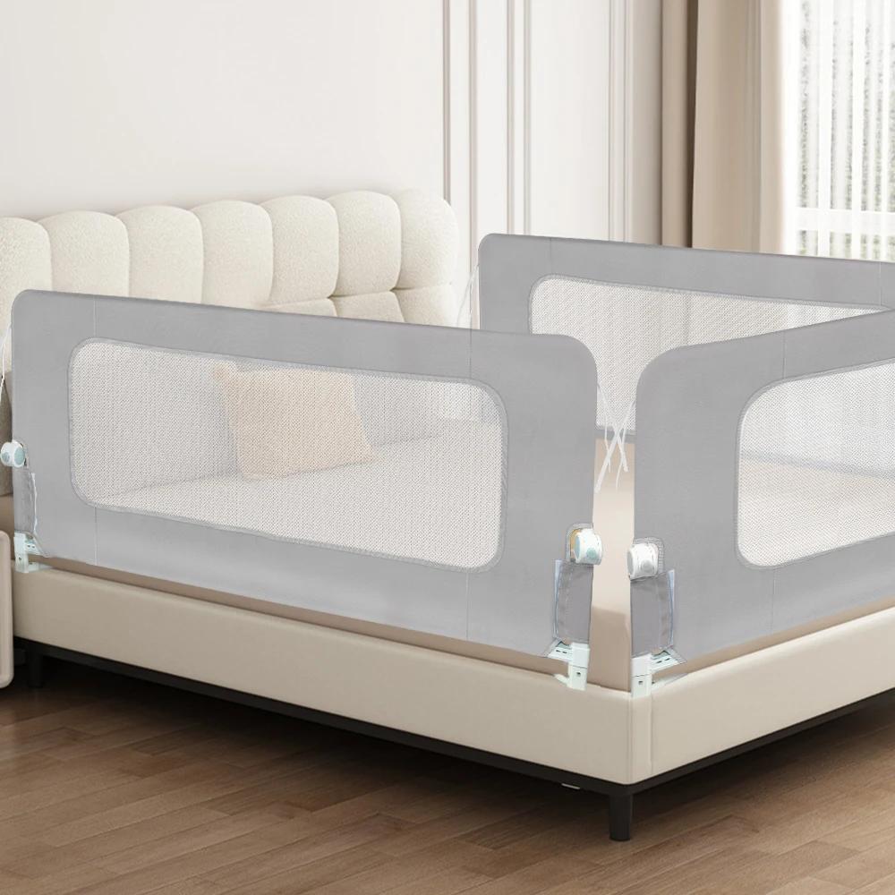 Barrière de lit de 150 / 180 / 200 cm - Protection anti-chute - Pliable à 180 ° - Hauteur réglable d