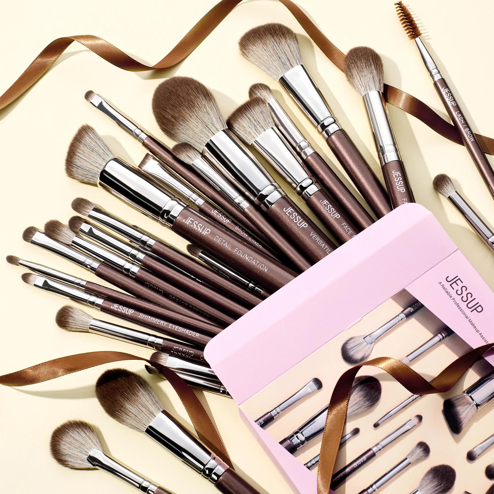 Jessup pinceaux de maquillage ensemble 15/25 pièces Premium synthétique marron pinceaux de maquillag
