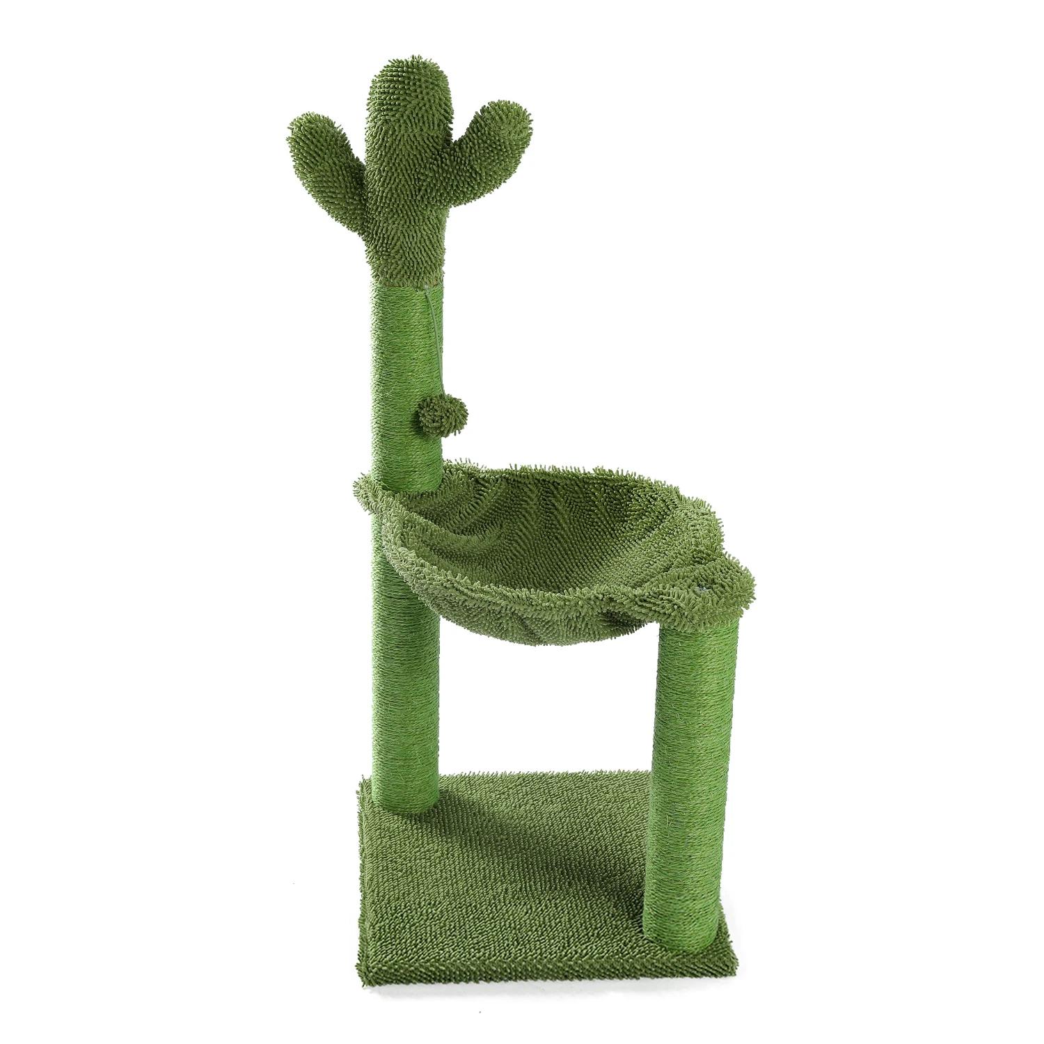 Arbre à Chat Pantum avec Tour de Jeu en Hamac, Poste à Gratter en Sisal, Entièrement Enveloppé, Vert