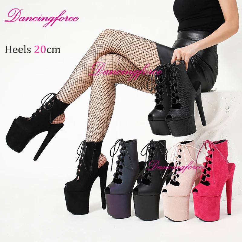 Sandales bottes sexy en daim à talons extrêmement hauts de 20 cm/8 pouces pour pole dance, style gla