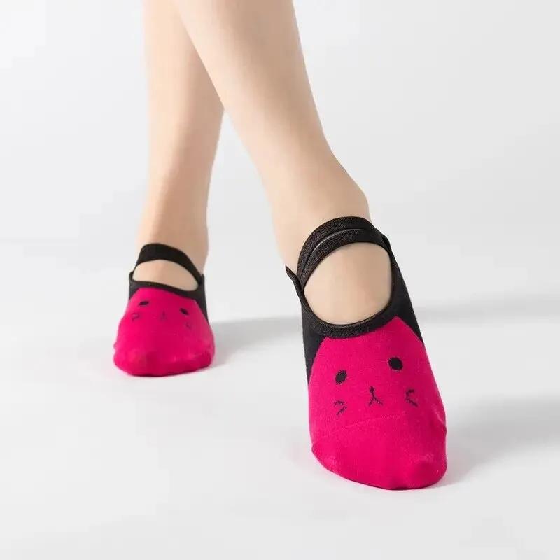 Chaussettes de yoga antidérapantes pour femmes - Dos nu à bandes pour Pilates et danse