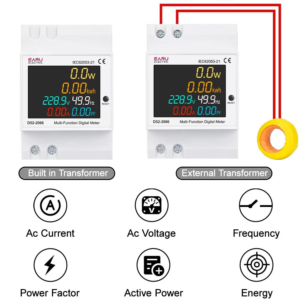 Moniteur AC sur rail DIN 6 en 1 110V 220V 380V 100A Tension Courant Facteur de puissance kWh actif C