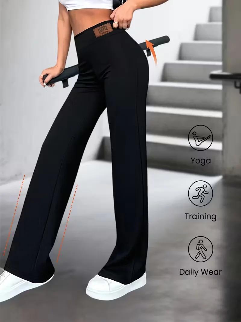 Pantalon droit taille haute pour femme, extensible, noir uni, élégant et essentiel pour le bureau, s