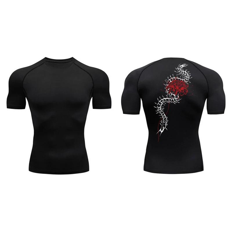 Chemises de Compression à manches courtes pour hommes, imprimé floral, T-shirts athlétiques d'été à