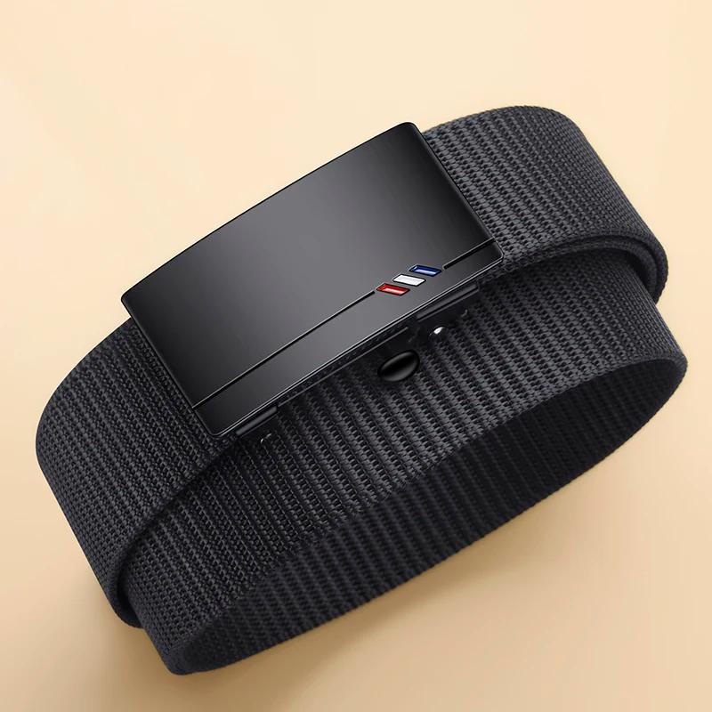 Ceinture en toile tissée pour hommes, 2 pièces, boucle automatique, ceinture décontractée, douce et