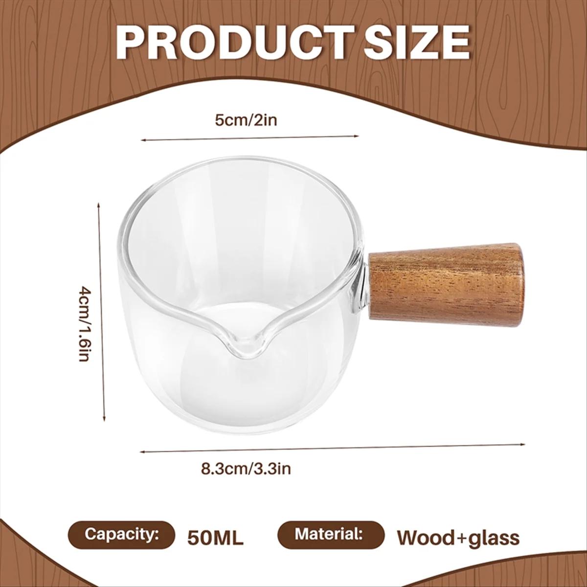 Crémier en verre transparent avec manche en bois, mini pichet à café et à lait, 2 pièces 50ml, conte