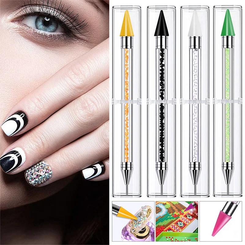 Stylo de cire blanc à double tête pour Nail Art, avec embellissement de diamant et sélecteur de stra