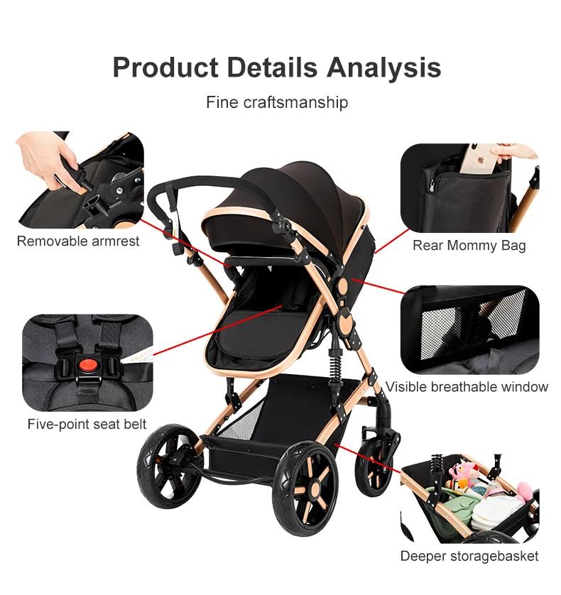 Poussette compacte 3 en 1, combos de poussette de siège d'auto, poussette de bébé multifonctionnelle