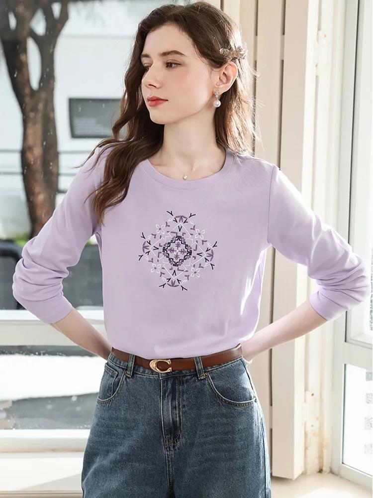 Je crois que vous T-shirt brodé à manches longues pour femmes 2025 automne violet mince haut décontr