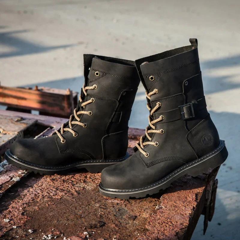 KOWM – chaussures de randonnée en cuir de vache pour hommes, imperméables, tactiques, pour moto, bot