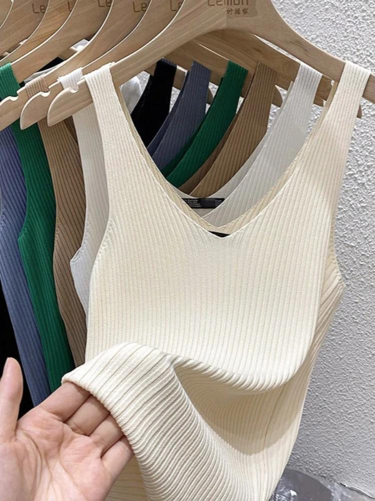 Zjaiss 2026 – Nouvelle collection été : Débardeur femme en maille de soie glacée, coupe ajustée, san