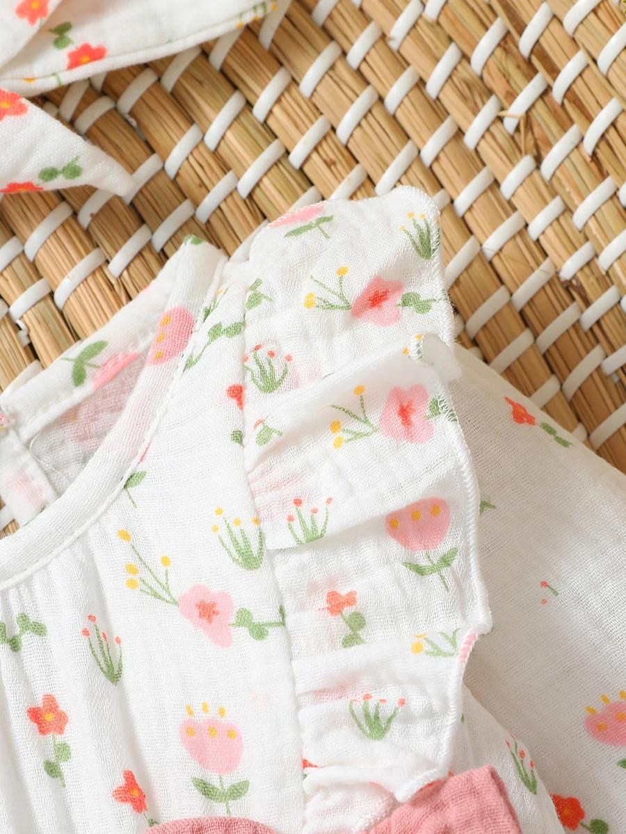 Combinaison quotidienne à manches longues pour bébé fille, imprimé Floral avec nœud, vêtements pour