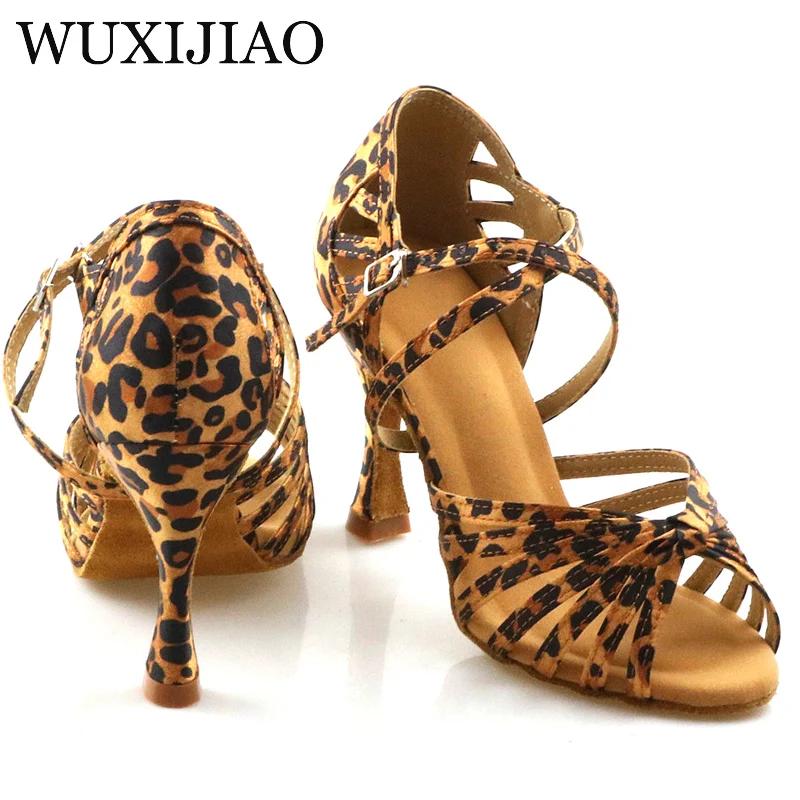 WUXIJIAO classique nouage chaussures de danse latine anglais léopard Satin chaussures de danse Sasha
