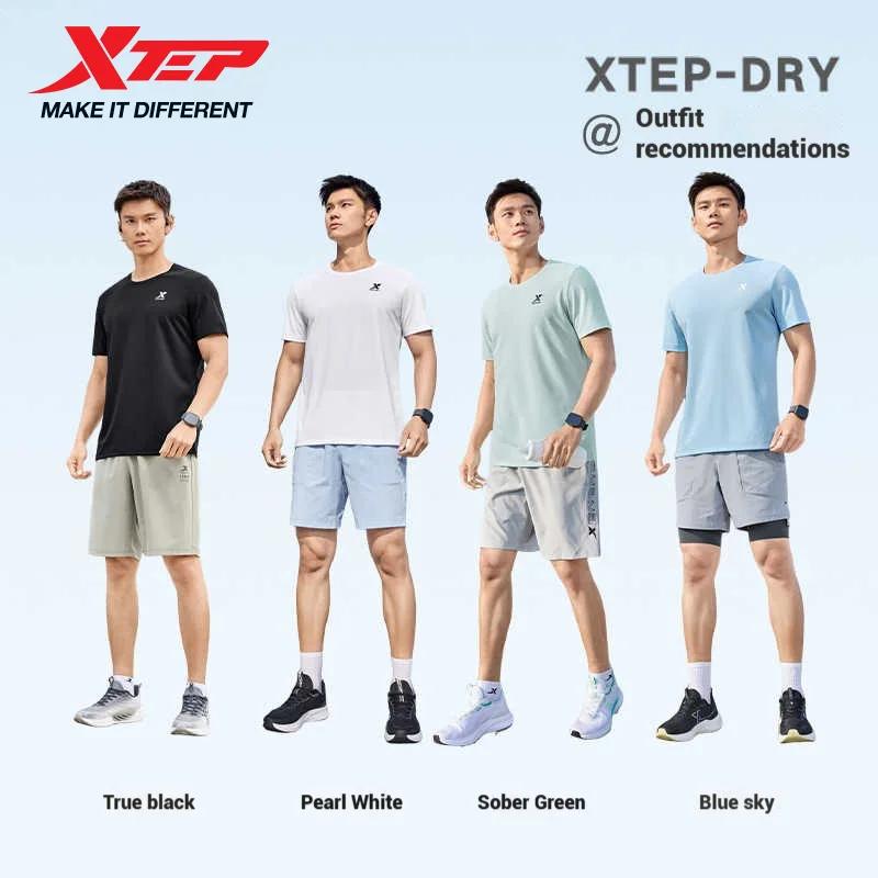 Xtep T-Shirt à manches courtes et col rond pour hommes, séchage rapide, entraînement sportif, respir