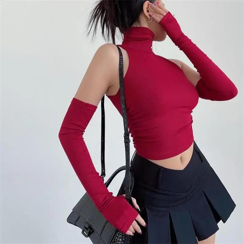 2025 nouveau épicé filles Y2k hauts manches longues Sexy col roulé débardeur pour femmes coupe ajust