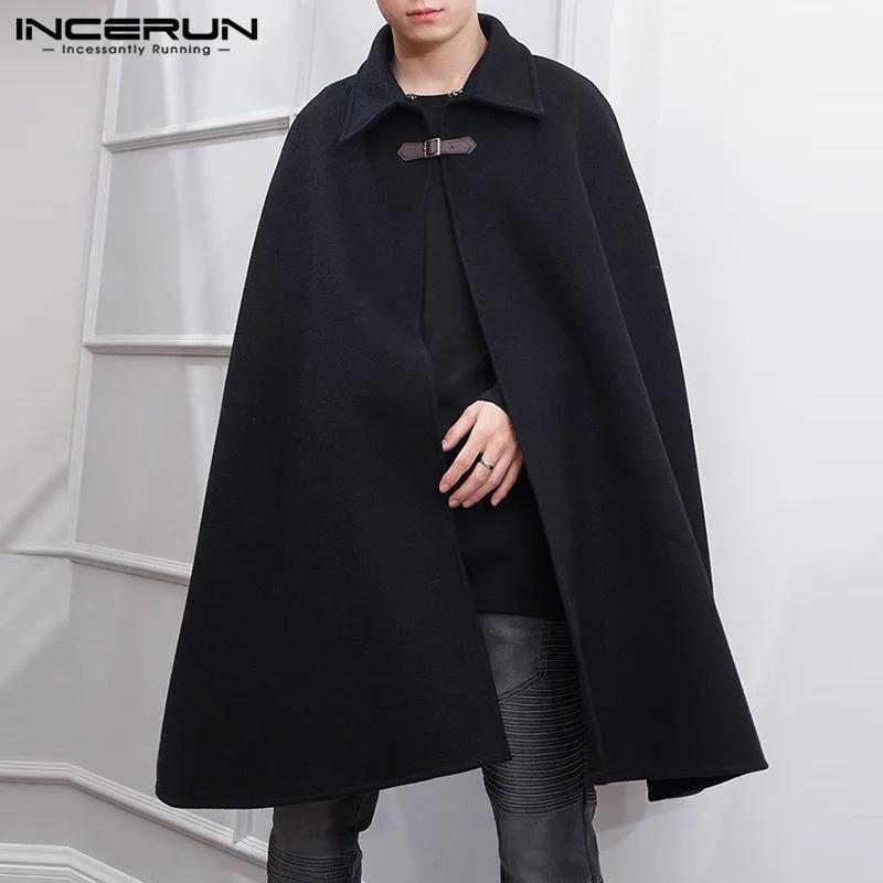 INCERUN mode hommes Cape manteaux revers couleur unie un bouton Cape Trench Streetwear 2023 décontra