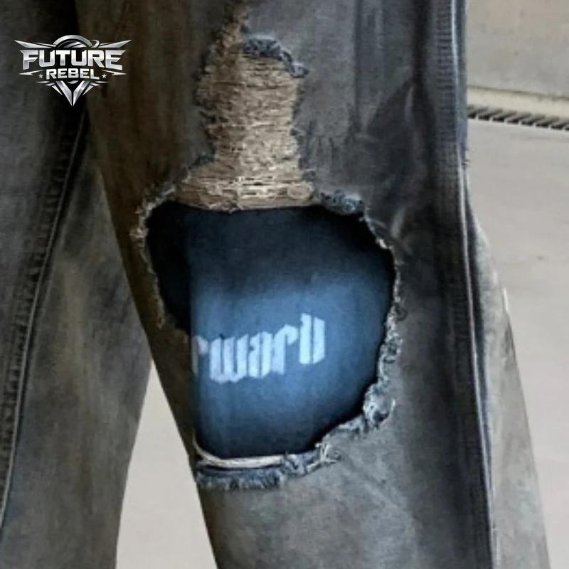 Jeans streetwear vintage américains, amples, style hip-hop, délavés, déchirés, tendance gothique Y2K
