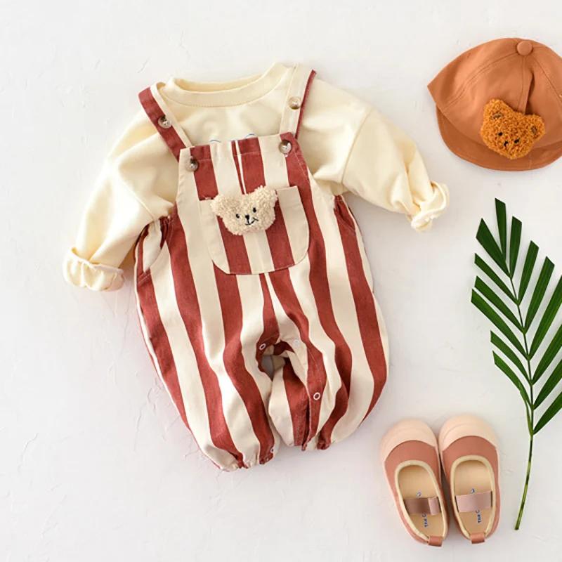 Salopette à rayures pour bébé garçon et fille, pantalon à bretelles, nouvelle collection automne