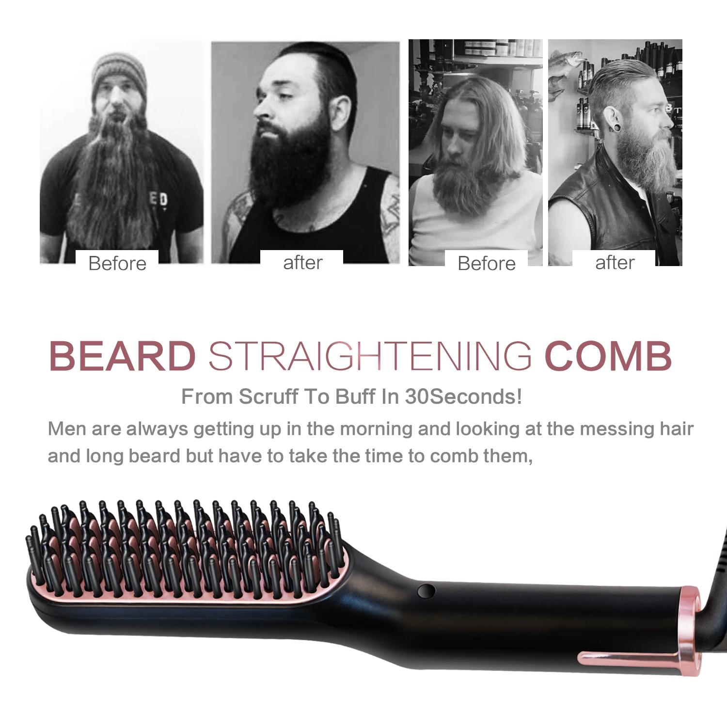Peigne chauffant pour hommes, lisseur électrique à ions négatifs, brosse à lisser les cheveux, utili
