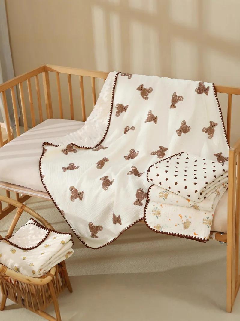 Couverture imprimée ours pour nouveau-né, en pur coton, Double gaze, serviette de bain pour bébé, 10