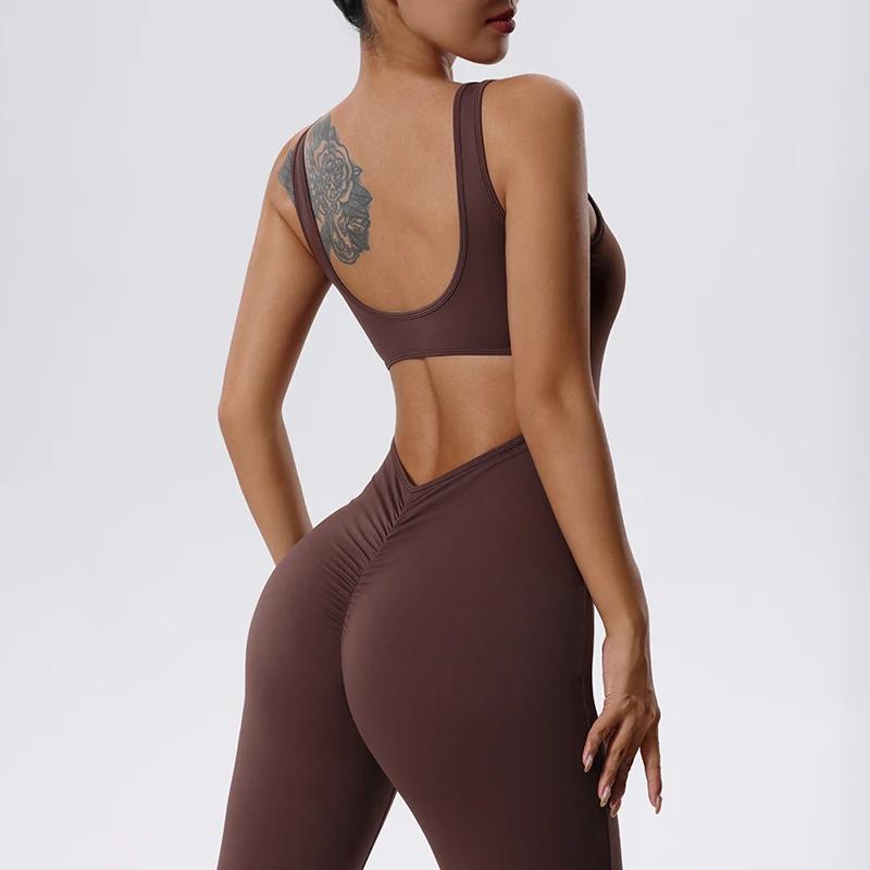 Combinaison de sport une pièce femme sexy - Pantalon évasé yoga push-up pour fitness et entraînement
