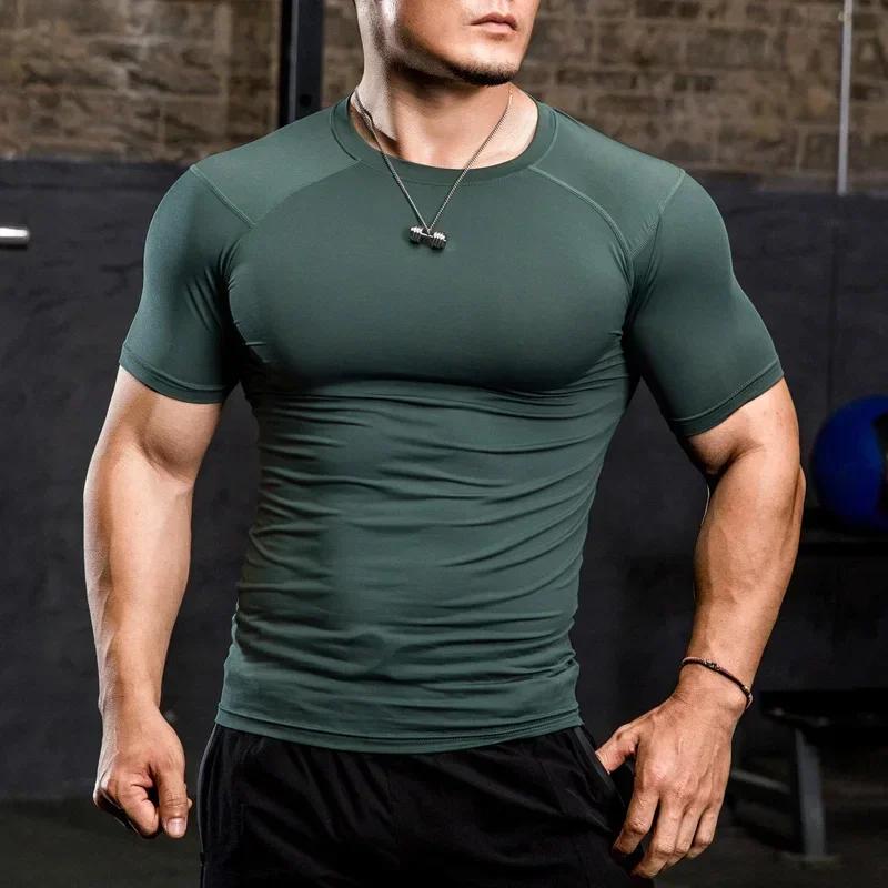 T-shirt de Sport de musculation serré pour hommes, chemise de course à séchage rapide, haut de Compr