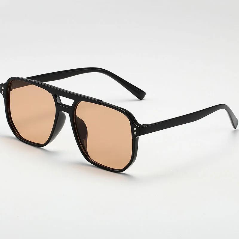 Lunettes de soleil carrées rétro pour femmes et hommes, lunettes de soleil polygonales noires vintag