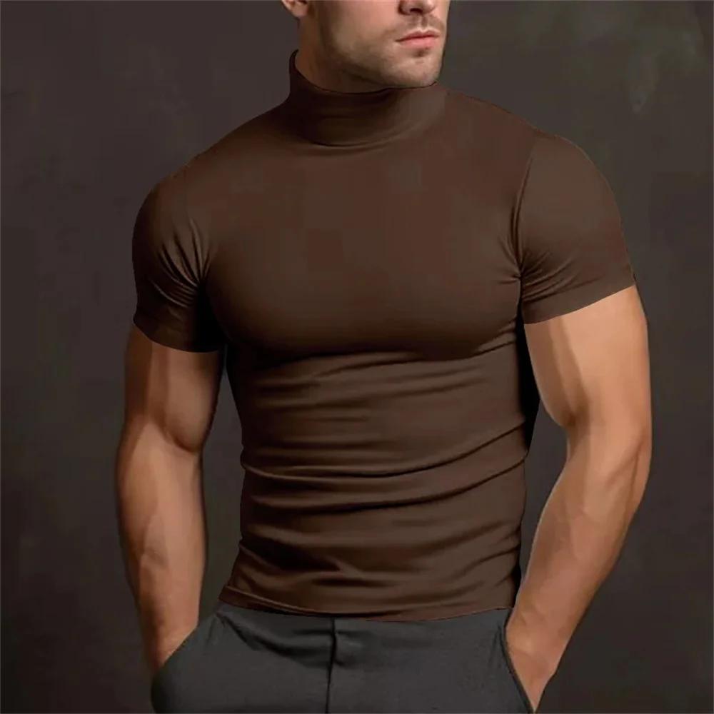 Chemise mode homme été 2024 - col roulé serré - manches courtes - couleur unie - T-shirt bascule