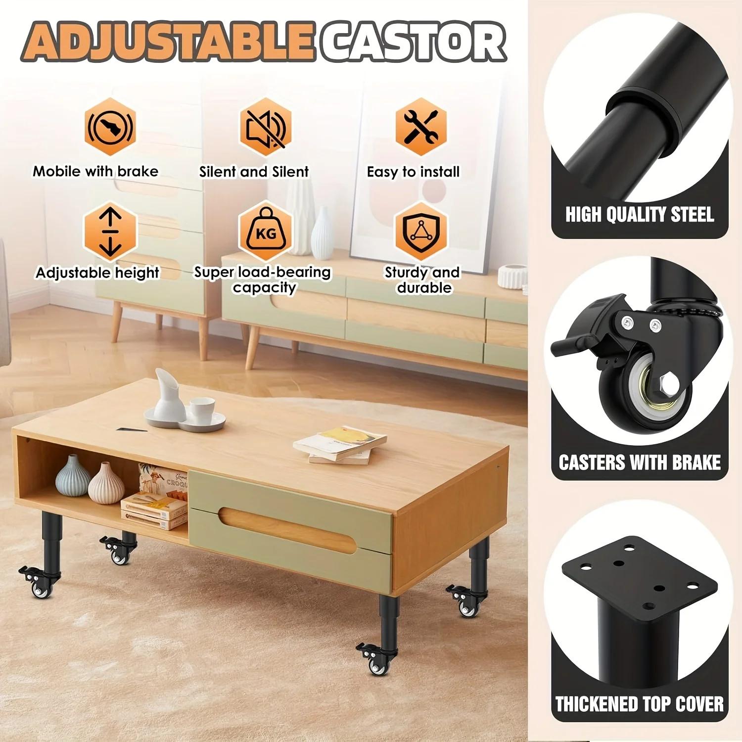 Pieds de meubles extensibles en métal, 4 pièces, avec roulettes, pieds de Table, avec remplacement r