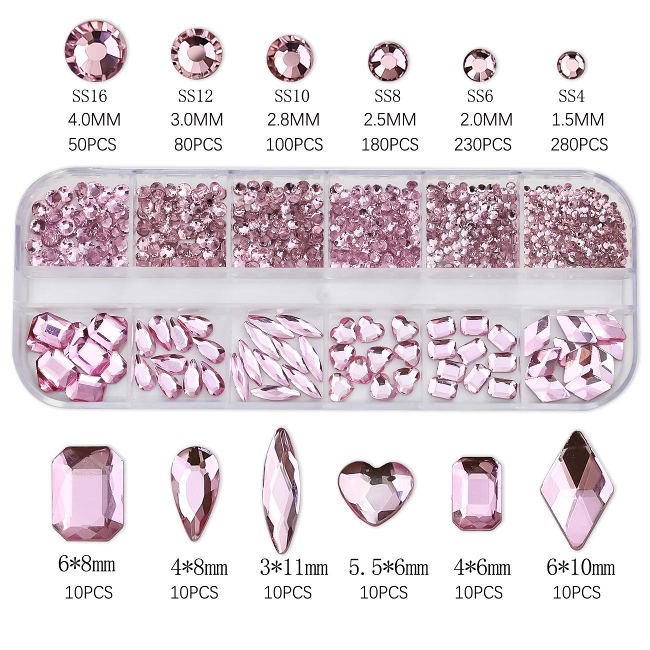 12 grilles rose mixte ongles strass luxe ongles breloques paillettes cristal bijoux gemmes Nail Art