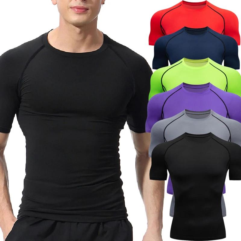 T-shirt compression homme sport fitness - Haut manches courtes gym jogging athlétique séchage rapide