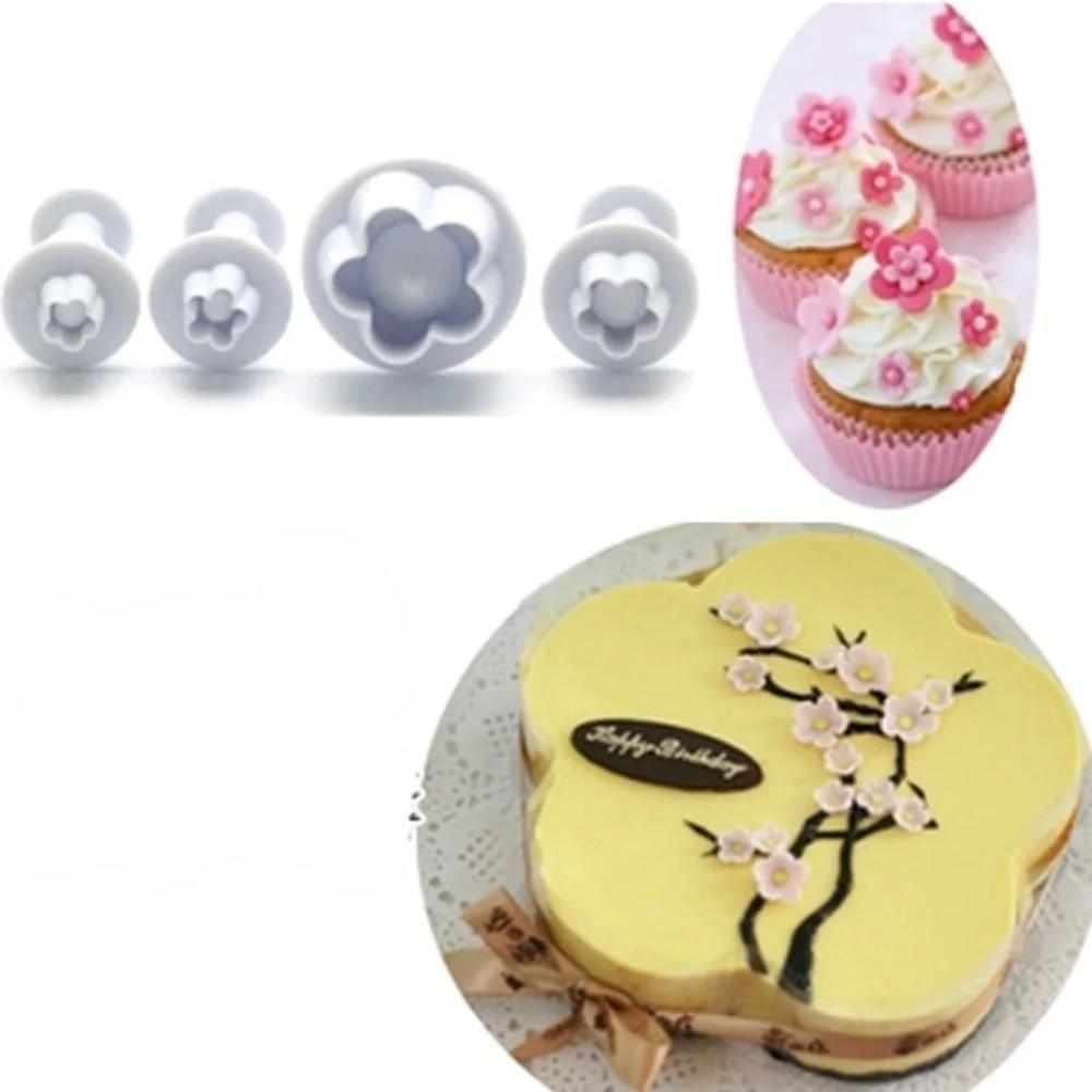 4 pièces/ensemble fleur de prunier plongeur Fondant moule Cutter outils de gâteau décoration outils