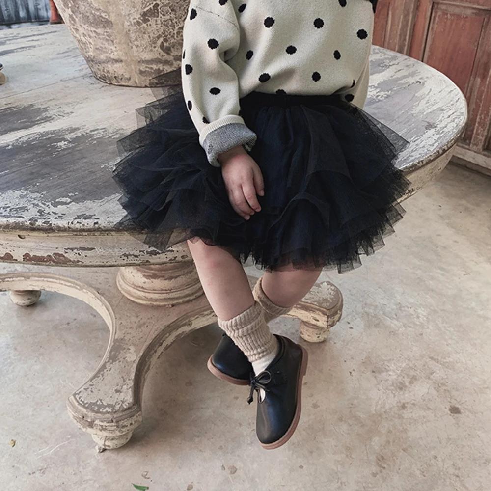 Jupes Tutu noires moelleuses pour petites filles, robe de bal de princesse en Tulle, jupon de danse