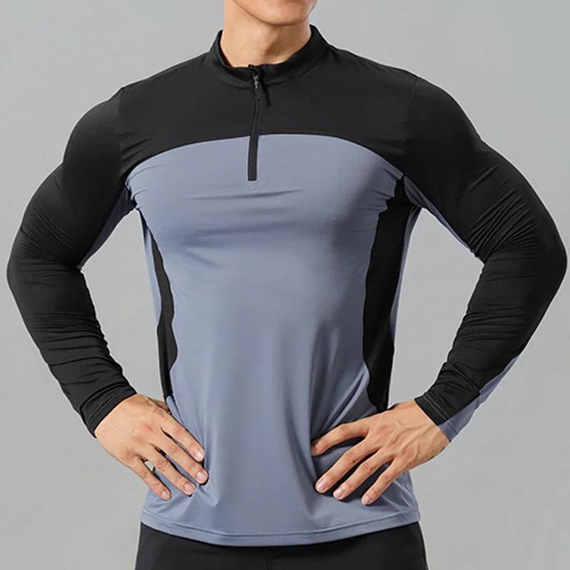 T-shirt à manches longues pour hommes, Sports de plein air, escalade, randonnée, col montant, fermet