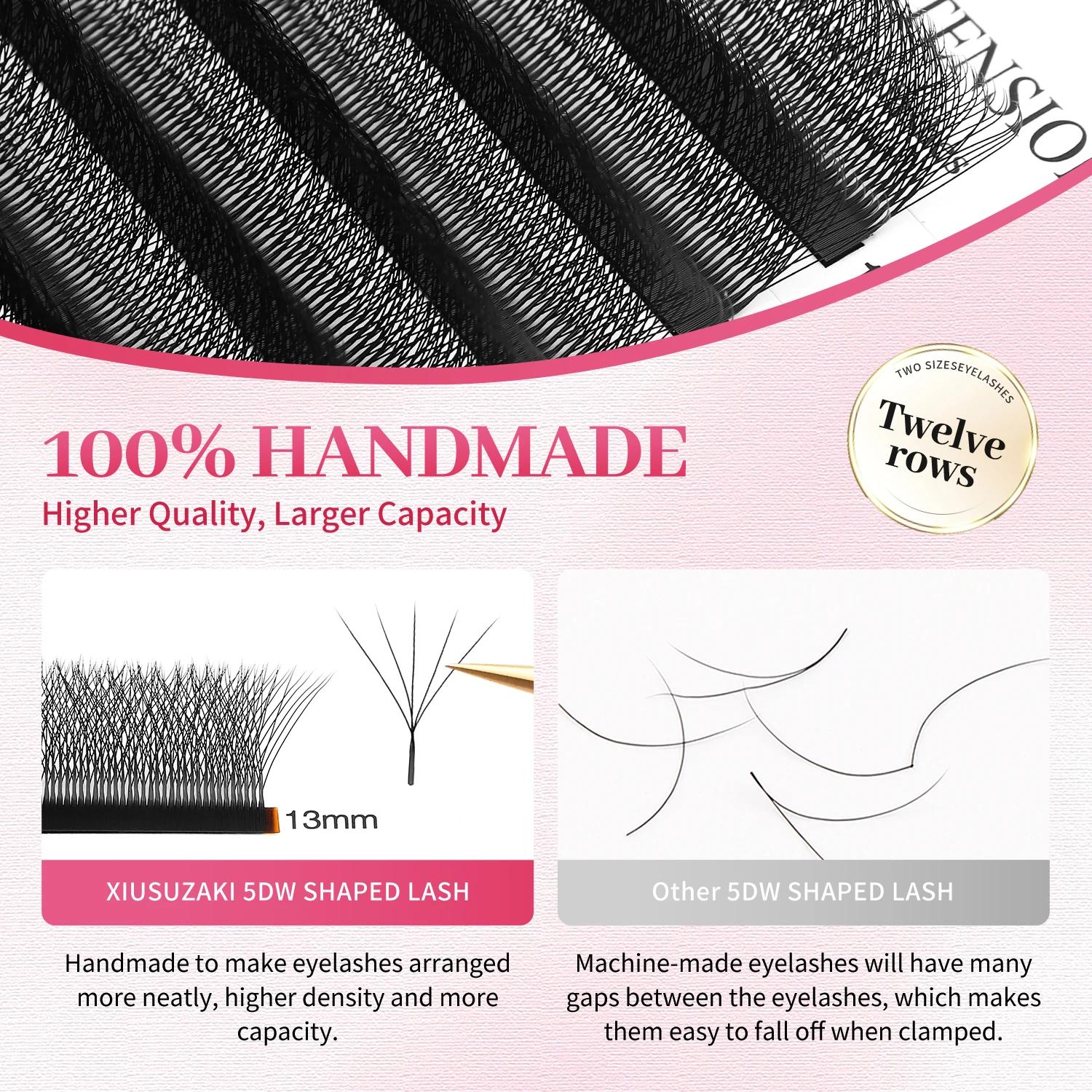XIUSUZAKI 5 plateaux/lot 5DW Extensions de cils noir mat en forme de W ventilateurs de Volume préfab