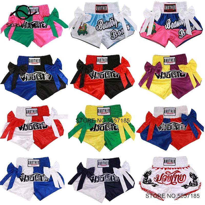 Muay Thai Shorts Bow ruban Cage combat Kickboxing pantalon hommes femmes enfants garçon fille broder
