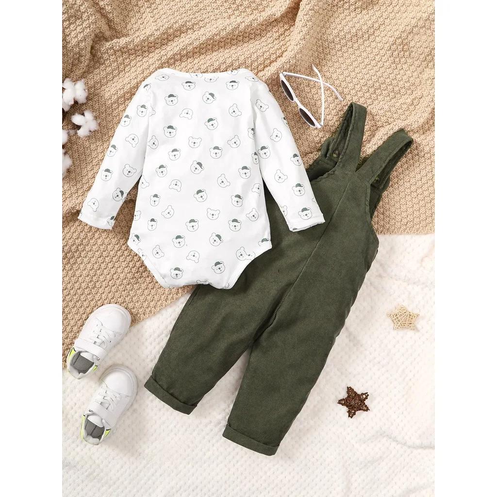 Ensemble de vêtements 2 pièces pour bébé garçon de 3 à 24 mois, body imprimé ours avec salopette ver