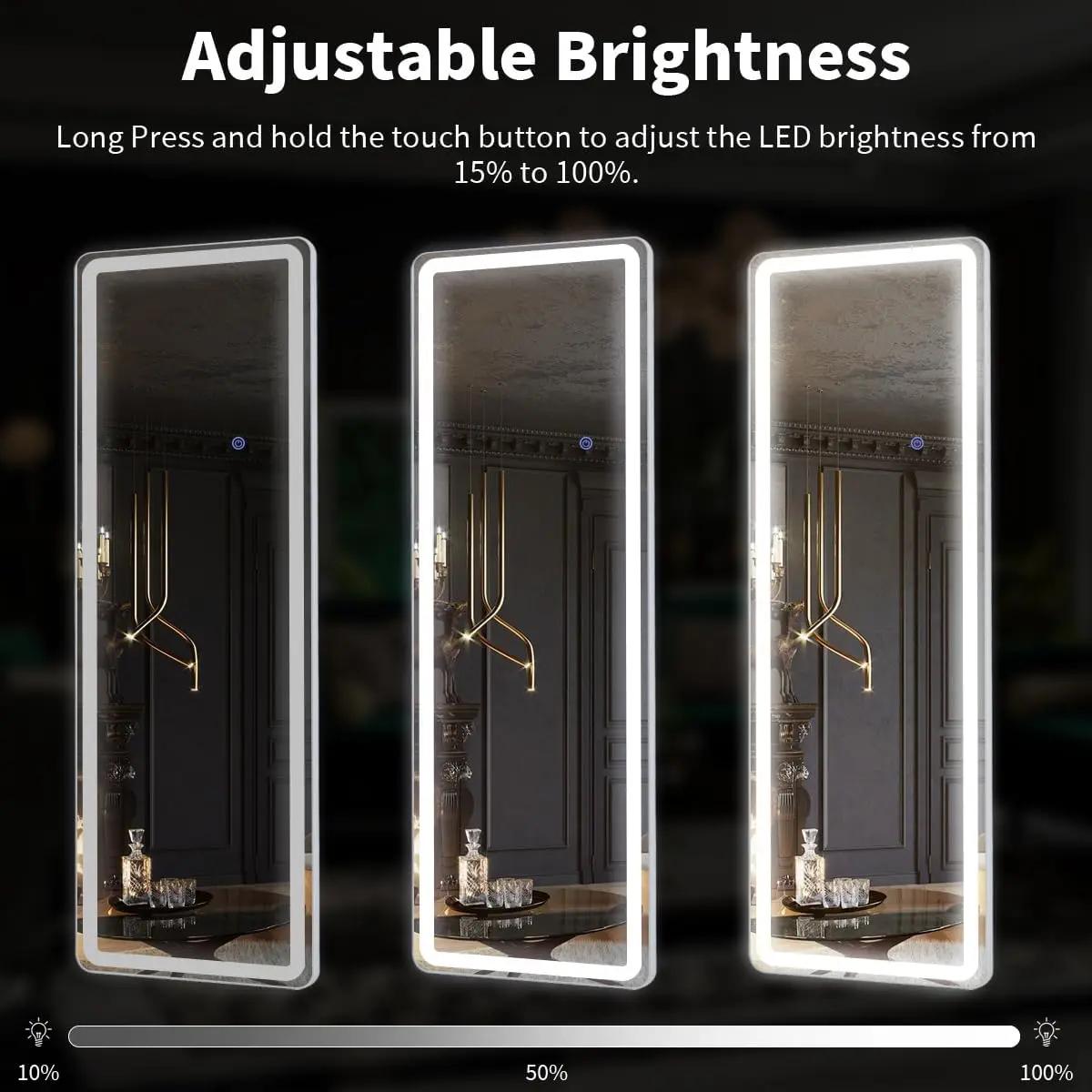 Miroir pleine longueur 63 "x 20" avec lumières, miroir LED pleine longueur, miroir de sol éclairé av