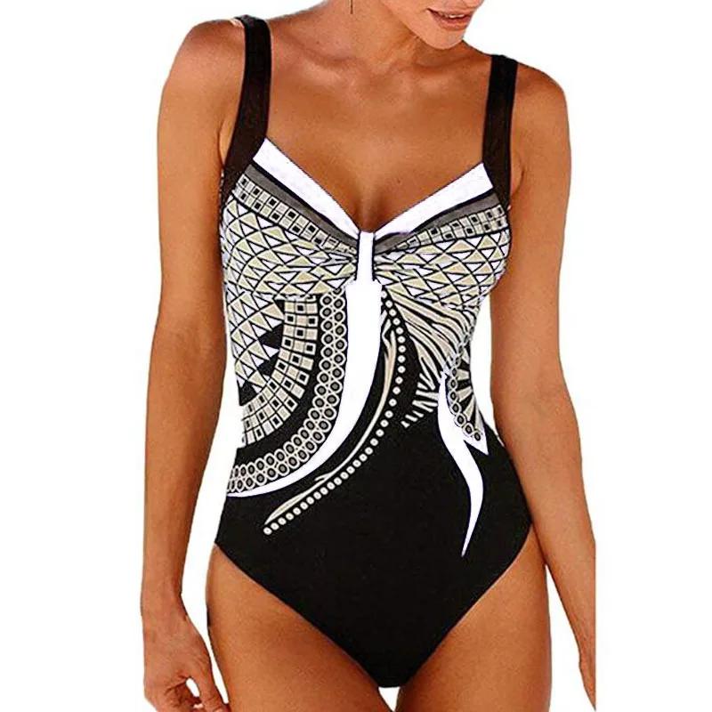 Maillot de bain une pièce Vintage pour femmes, contrôle du ventre, Monokini, Sexy, imprimé, vêtement