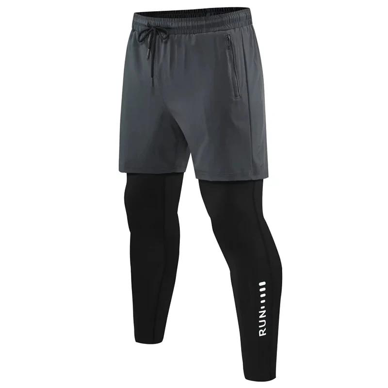 Pantalon de course 2 en 1 pour hommes, Double couche, serré, entraînement, basket-ball, Fitness, sur