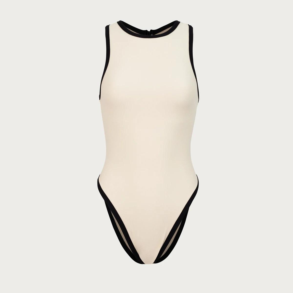 Maillot de bain une pièce sexy pour femme, monokini, col licou, tenue de plage, patchwork, 2024