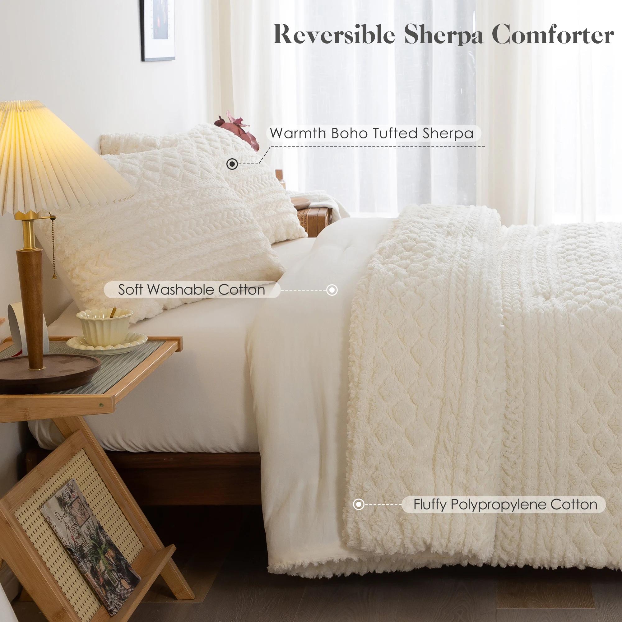 Ensemble de couette en duvet moelleux en coton Sherpa, peluche Smile, capitonné Boho, ultra-doux, lé