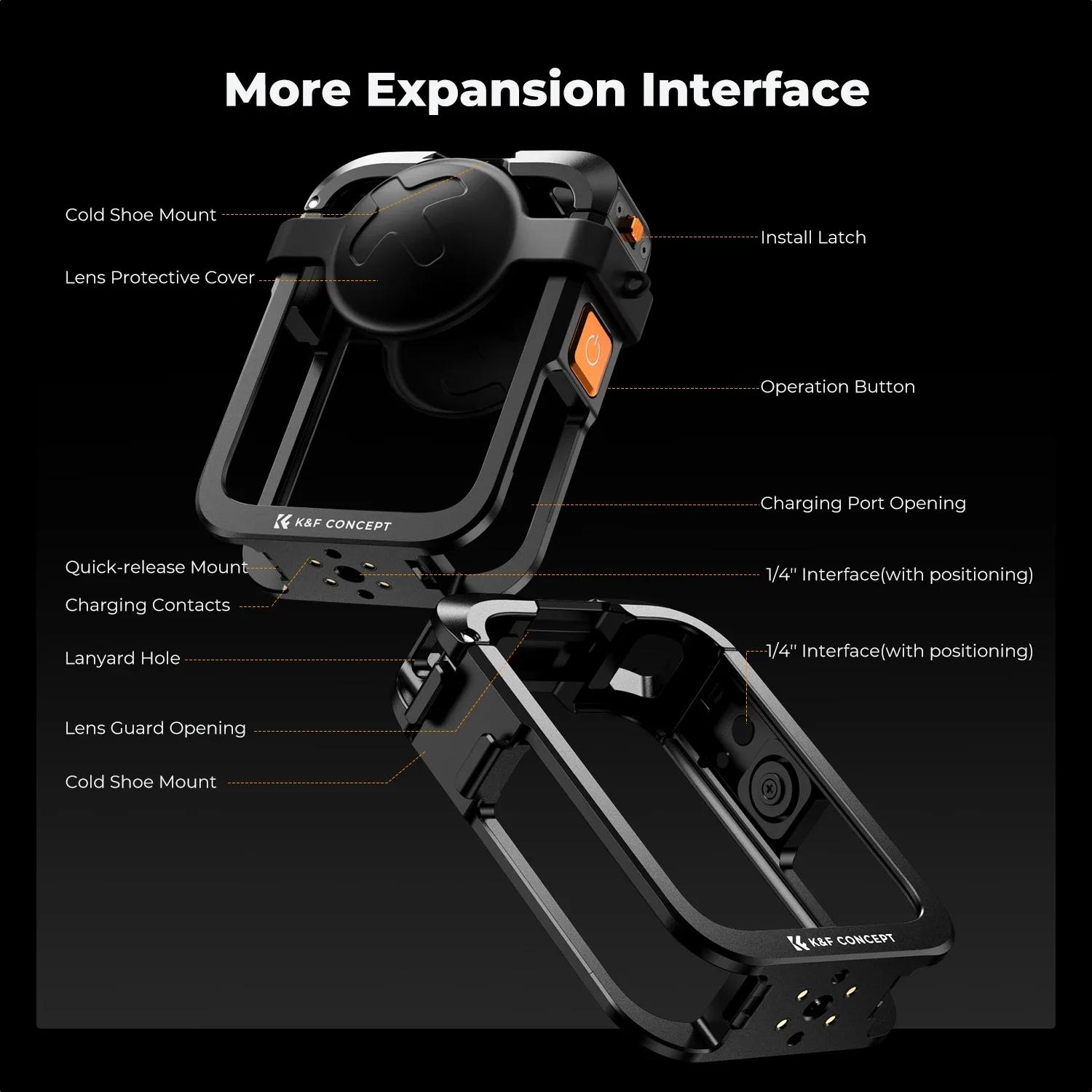 K&F CONCEPT Cage en Aluminium pour Appareil Photo pour DJI Osmo 360 Étui de Protection avec Cache Ob