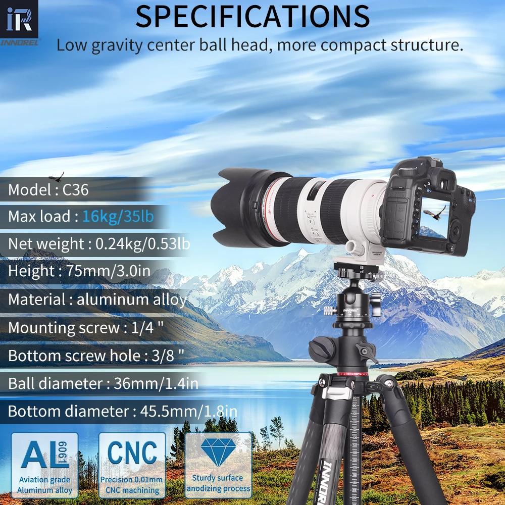 INNOREL C36 Rotule à profil bas 36 mm CNC Métal 360 ° Tête de trépied d'appareil photo panoramique