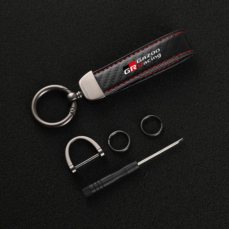 Porte-clés de voiture en cuir et fibre de carbone, porte-clés en alliage de zinc, Toyota GazIncome,