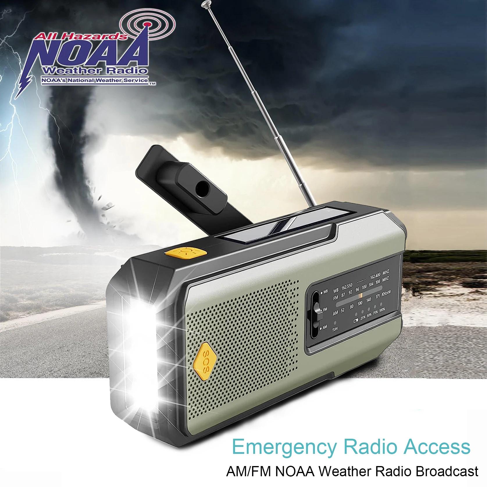 Radio météo d'urgence NOAA, radio portable à manivelle, alimentation solaire, AM/FM, alarme SOS, lam