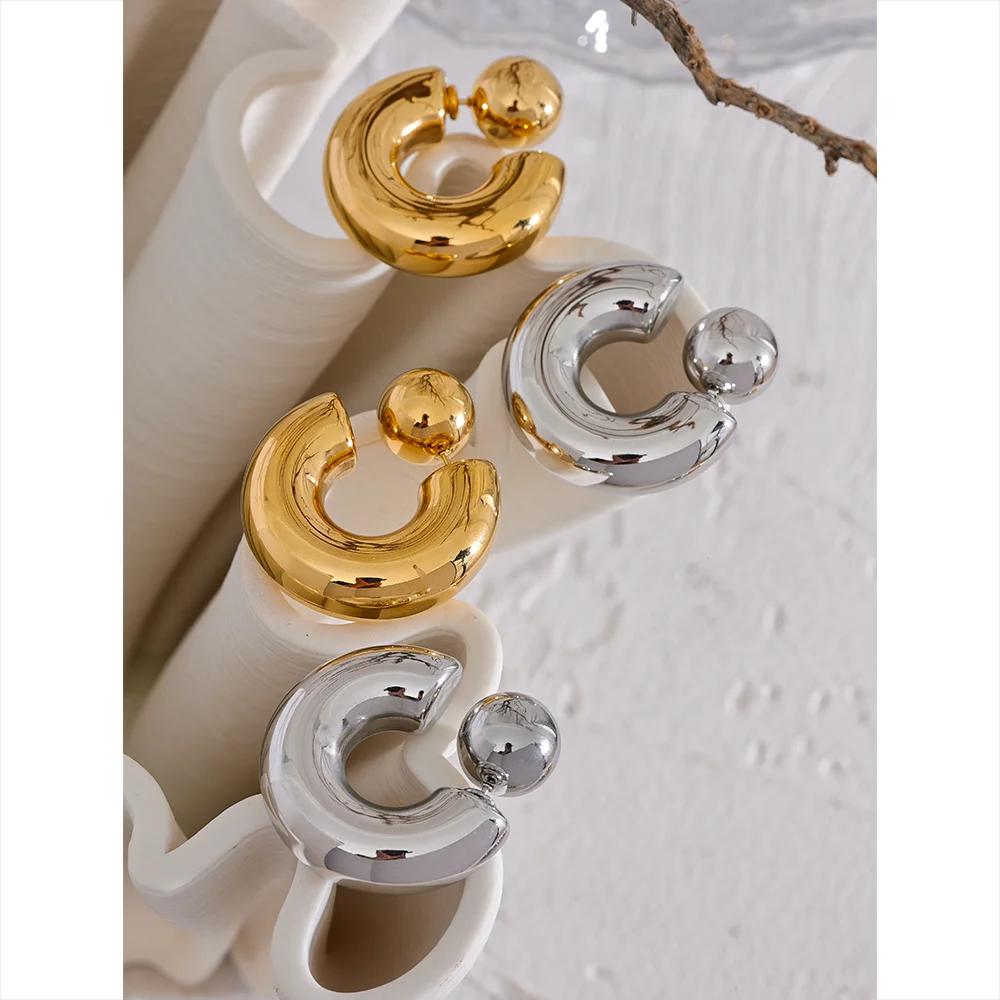 Yhpup – boucles d'oreilles rondes en forme de C en acier inoxydable, épaisses et inhabituelles, bijo