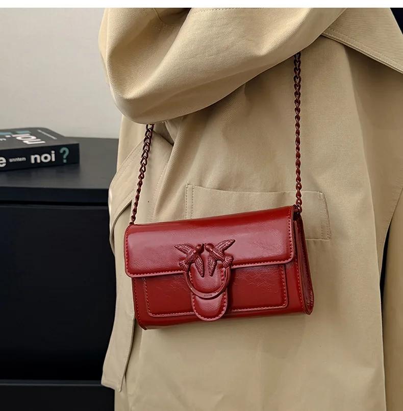 Nouveau Sac à Chaîne en Cuir Huilé 2026 pour Femme, Sac à Main Polyvalent à Poignée Supérieure et Ba
